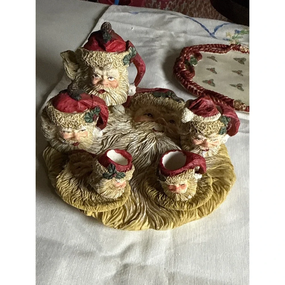Wongs International Trading Inc Miniature Santa Claus Tea Set Holiday Decor 3pc